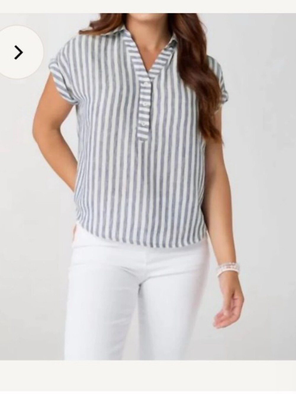 Coco + Carmen Navy and White Vertical Stripe Button Shirt